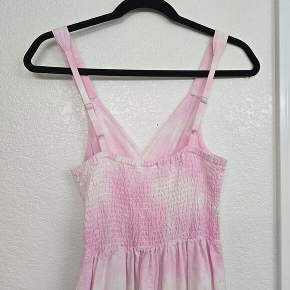 Venus Babydoll Jumpsuit Sz 2 Pink Tie Dye Cotton Linen Wide Leg Beach Vacation - Picture 4 of 11